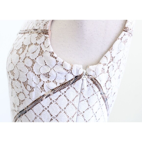 BCBG Max Azria Andreea Ivory Block Lace Illusion Cheetah Trim Sheath Dress Sz 6 - Picture 6 of 11